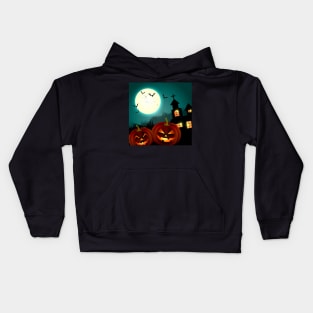 Haunted House and Pumpkins Kids Hoodie